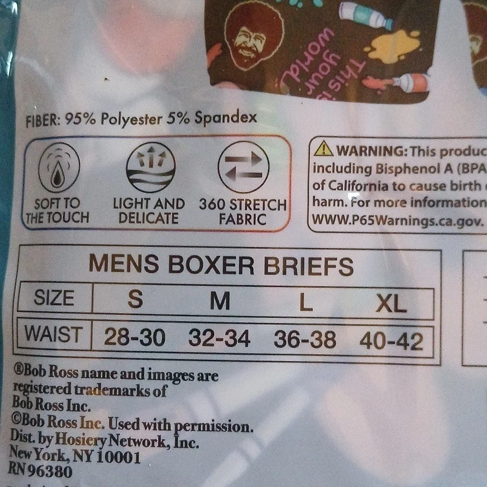 Bob Ross Men's Boxer Briefs -The Joy of Painting Artistic Soft Light Size Medium